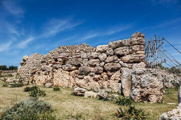 Ancient megalithic Ġgantija Temples, a UNESCO World Heritage site on Xagħra plateau, featuring...
