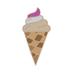 Cute Ice Cream Cone Illustration with a Swirl of Different Flavors and a Textured Cone