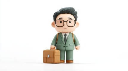 Business Travel Companion: An animated businessman, dressed in a smart suit, stands ready with his briefcase, suggesting the spirit of ambition and modern work ethic.