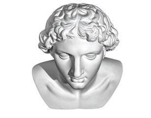 Bust of Greek Sculpture Covering Eyes, Top-Down Perspective, Isolated