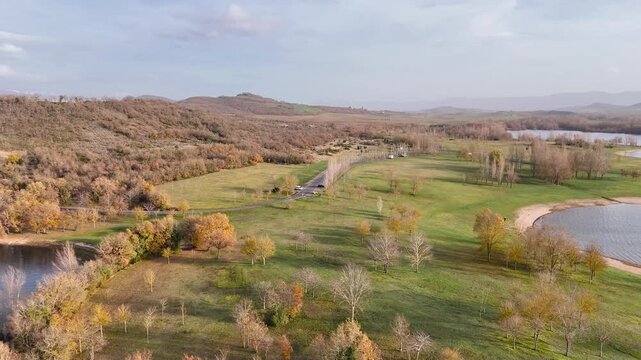 Aerial view from Garaio reservoir next to Vitoria-Gasteiz at the Basque Country.