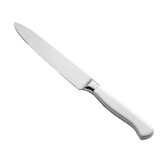 A stainless steel utility knife with a white handle