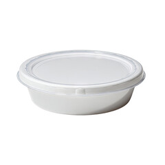 White, round, plastic food container with lid