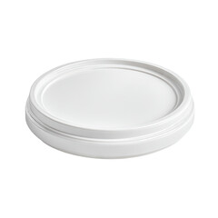 Round, white, decorative,  plaster,  or  plastic,  lid-like,  object
