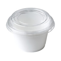 White plastic food container with a clear lid