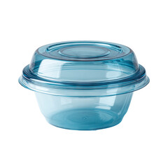 Light teal, clear plastic bowl with lid