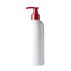 White plastic pump bottle with red top