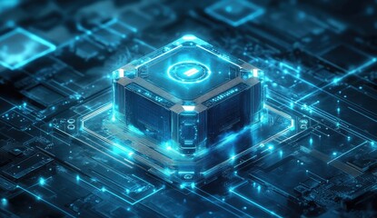 Tech cube, glowing circuits