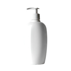 White plastic pump bottle, oval shape, simple design