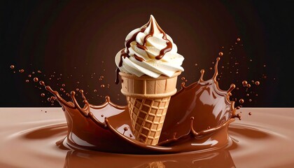 Strawberry ice cream cone floats above the Earth.