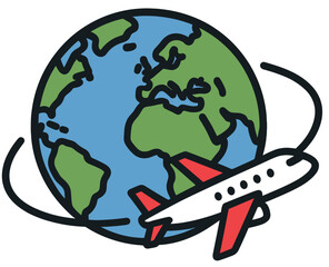 World Travel Airplane Icon | Global Flight Vector Illustration