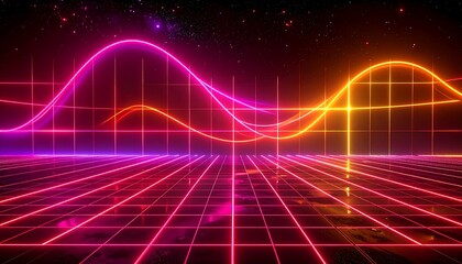 Fototapeta premium Neon grid, wavy lines, space