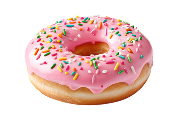 Delicious Pink Frosted Donut with Sprinkles Bakery Food Dessert Isolated. Ai Generated Images