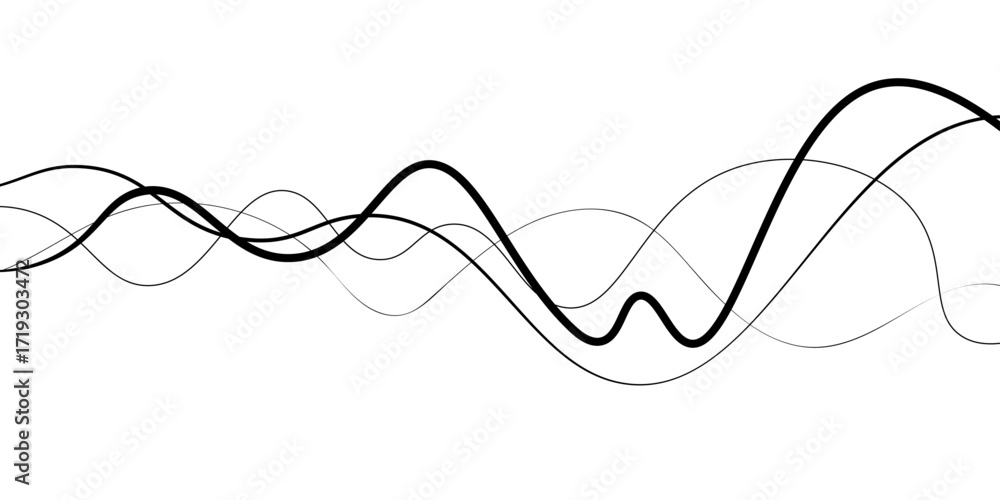 Poster abstract black thin wave lines flowing smoothly across a clean white background in a minimalist vect