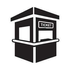 Flat Vector Ticket Booth Kiosk Icon in Black and White