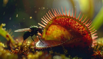 Venus Flytrap Capturing Fly Carnivorous Plant in Action