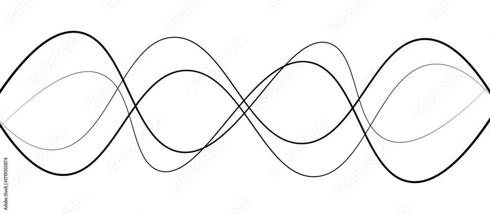 Poster abstract black thin wave lines flowing smoothly across a clean white background in a minimalist vect