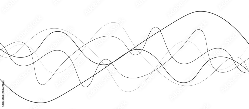 Poster abstract black thin wave lines flowing smoothly across a clean white background in a minimalist vect