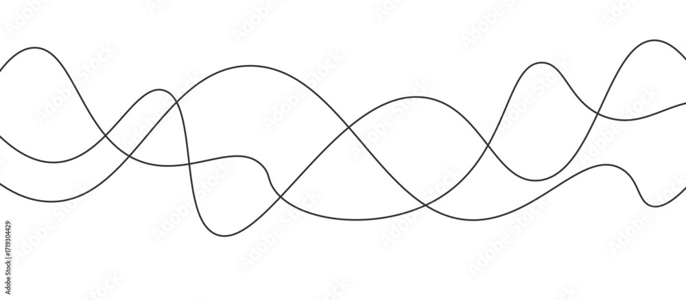 Poster abstract black thin wave lines flowing smoothly across a clean white background in a minimalist vect