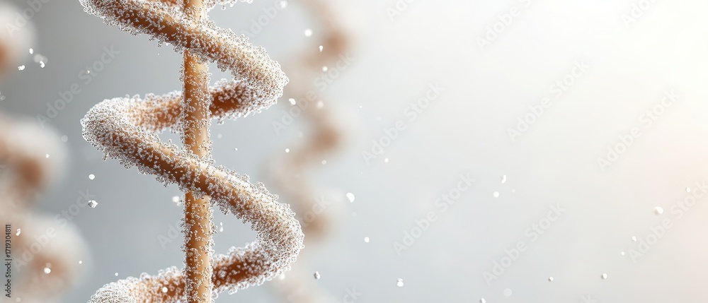Poster double helix structure with sparkling particles representing genetic engineering advancements and sc