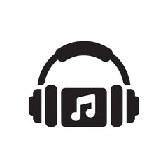 Fototapeta premium Minimalist Black Flat Vector Headphones Icon with Musical Note