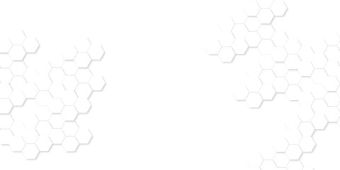 Abstract technology background vector white hexagon background. Hexagon paper texture and futuristic business. Surface polygon pattern with glowing hexagon grid cell texture.	