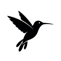 Obraz premium Vector illustration of a black silhouette of a hummingbird in flight, isolated on a