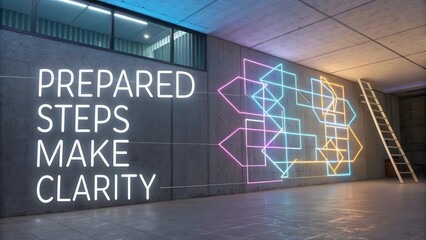 Illuminated Message in Modern Workspace with Neon Design Elements