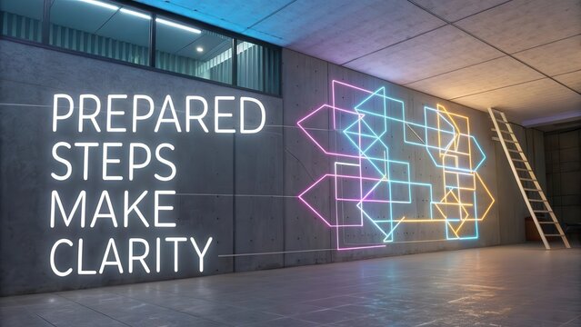 Illuminated Message in Modern Workspace with Neon Design Elements