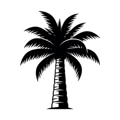 Obraz premium Vector illustration of silhouette of a palm tree with a textured trunk and fanned leaves