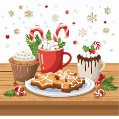 Christmas Sweets and Cupcakes with Candy Canes Illustration
