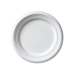 A plain, white, round disposable plate