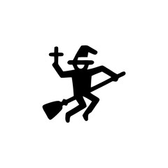 Witch Riding Broomstick in Silhouette Vector Artwork