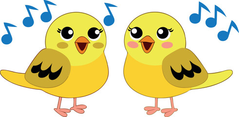 cartoon birds illustration, cute yellow bird cartoon, funny singing birds, adorable songbird artwork, smiling bird vector, happy bird cartoon, playful bird mascot, child-friendly bird cartoon, musical