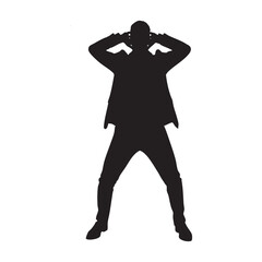 A silhouette of a man with his hands clasped behind his head, representing a moment of deep thought, stress, or confident relaxation.