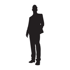 A silhouette of a confident man in a suit, with one hand in his pocket, representing professionalism, success, and a relaxed, stylish demeanor.