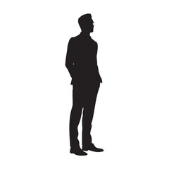 Silhouette Of Man In Suit Standing With Hands In Pockets, Professional Business Portrait Concept