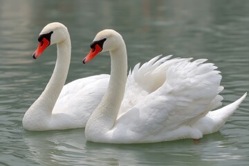 Obraz premium Elegant swans gliding serenely on the water
