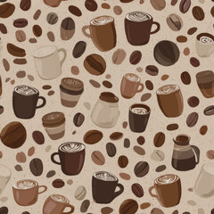 Obraz premium Seamless Brown Coffee Background with Beans