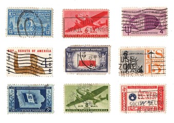 Vintage postage stamps from the USA.