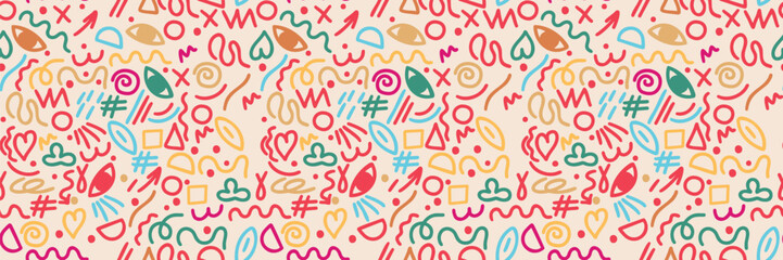 Abstract hand-drawn scribbles background, vibrant multicolor shapes for wrapping, wallpaper, textiles.