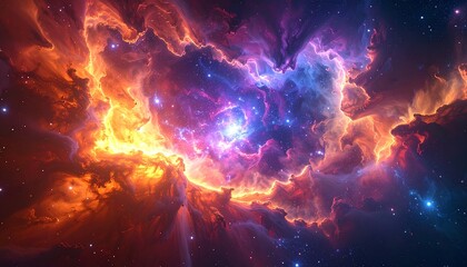 Luminous Cosmic Nebula Emitting Radiant Light and Dynamic Colors, Unveiling a Mystical Starscape in the Vast Expanses of the Universe