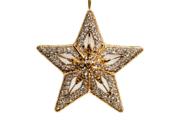 A Happy New Year sparkling star ornament, isolated on a transparent background.