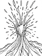 Obraz premium Minimilist illustration of a water fountain with splashing water droplets in black and white drawing style art vector