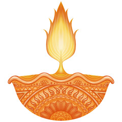 An ornate diya glows in the dark, symbolizing light, hope, and cultural heritage during festive Indian celebrations.