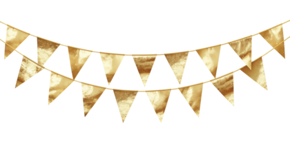golden flags streamer isolated on transparent background