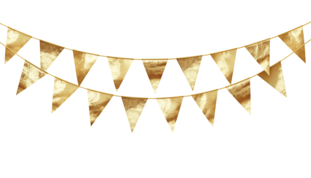 golden flags streamer isolated on transparent background - Powered by Adobe
