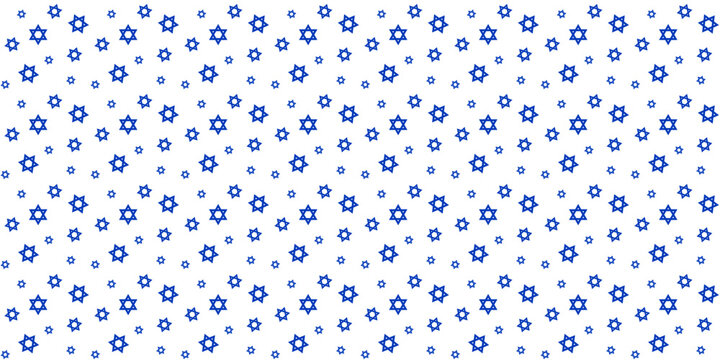 Star of David seamless pattern. Different blue Stars of David scattered on a clean background. Perfect for Jewish holidays, Hanukkah designs, and religious-themed projects. Vector illustration