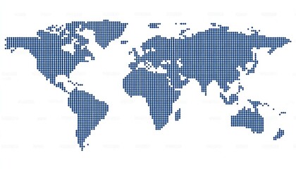 World map, pixelated, blue