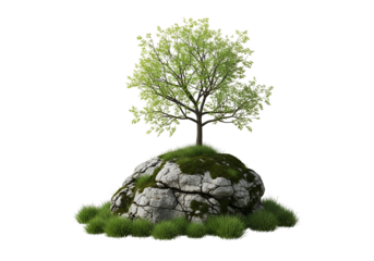 A solitary tree stands tall atop a rocky outcrop, showcasing a serene and peaceful natural scene.